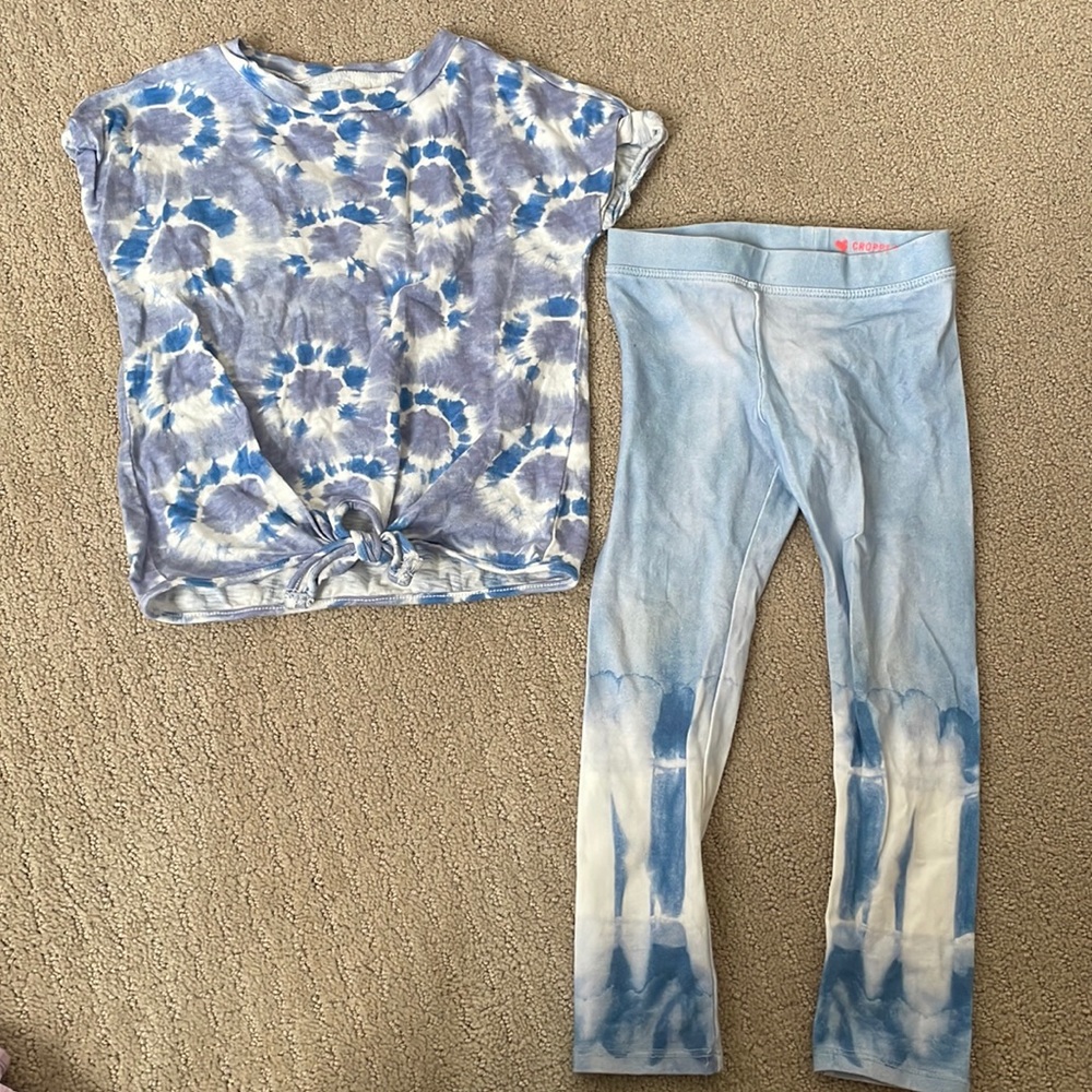J Crew Crewcuts Blue tie dye top with matching cropped leggings size 4/ 4-5